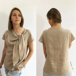 Fashion Short Less Sweater Plain Linen Ladies V Neck Pullover for Women