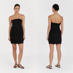 Summer Sleeveless for Ladies Black Casual Embroider Mini Dress Sexy